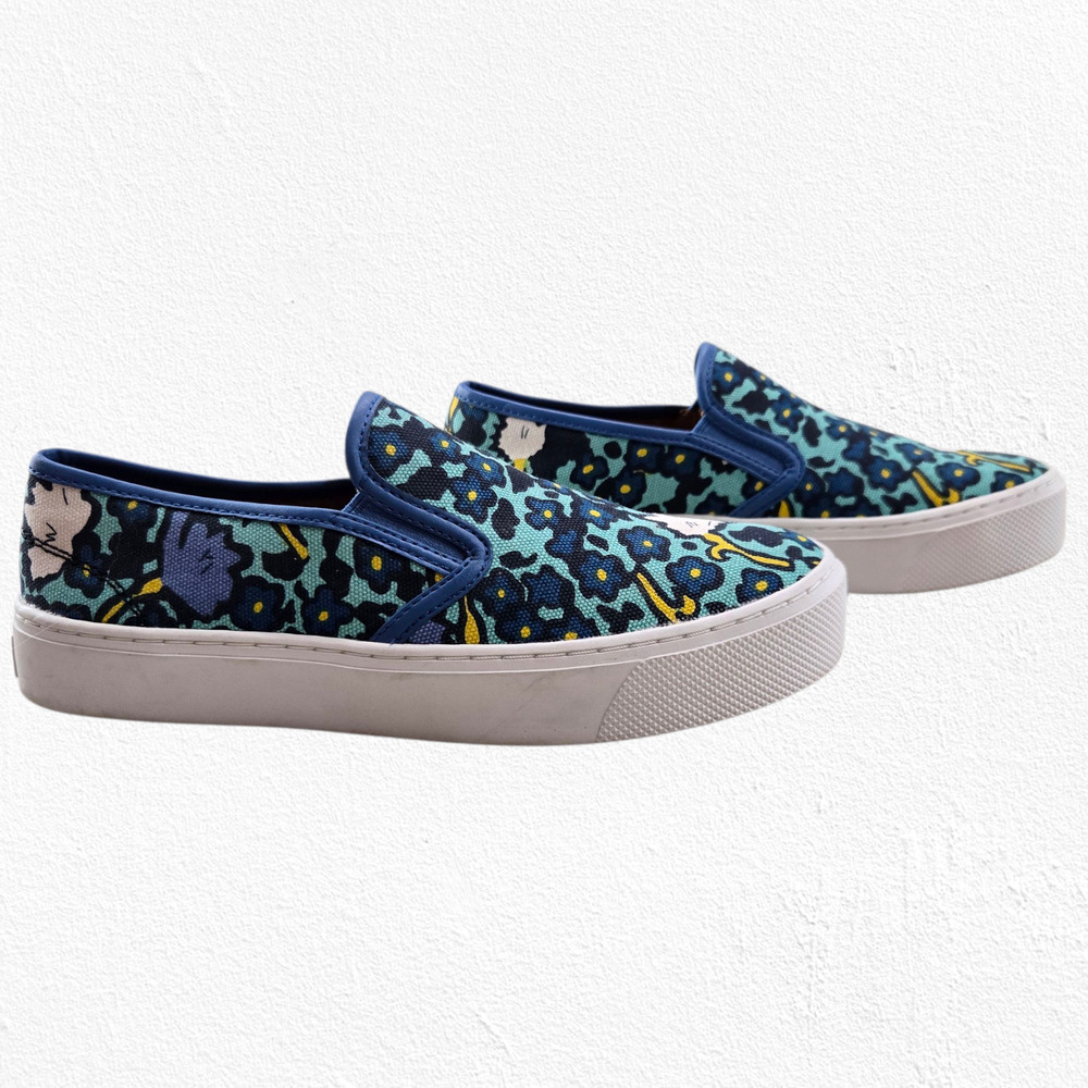 Coach Cameron Blue Green Yellow Floral Canvas Casual Slip-On Sneakers Size 7 - Picture 2 of 11